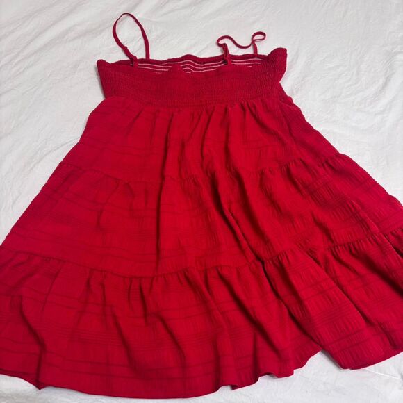 SHEIN VCAY Large Flowy Summer Ruched Mini Beach Sundress Women's Red Dress - Picture 6 of 8